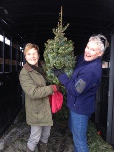 Amanda (left) and Tracy with their fundraising trees 